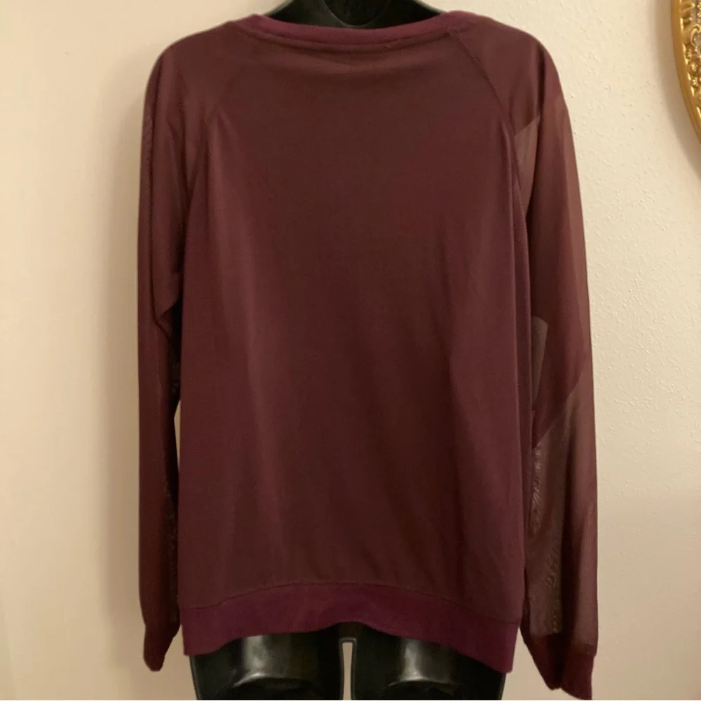 Attention Burgundy Sheer Long Sleeve Sweater Womens Minimalist Fall Top Large